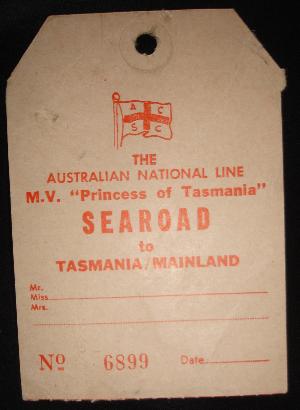 ANL M.V Princess of Tasmania Baggage Tag